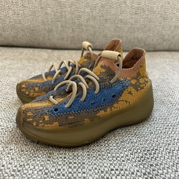 Adidas Yeezy Boost 380 Infant Toddler Slip-On Elastic Lace Knit Sneaker Blue Oat - Picture 1 of 8